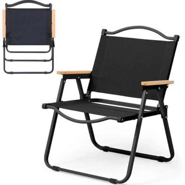 Chaise Pliante Camping Style Kermit – Aluminium & Bois – Noir