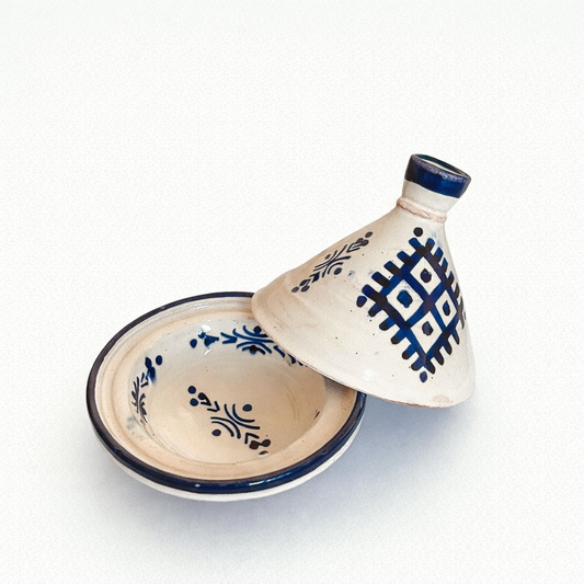 Tajine Marocain Artisanal en Céramique - Décor Bleu Traditionnel Fait Main
