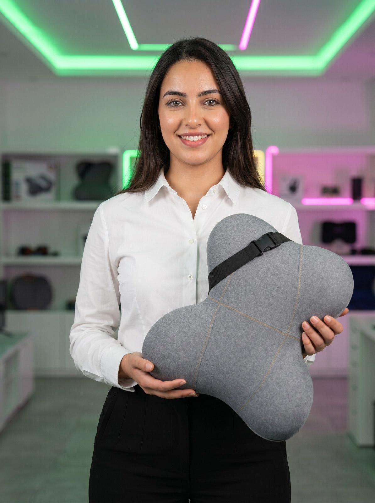Coussin Lombaire Ergonomique Headrest – Soutien Dos & Nuque – Gris
